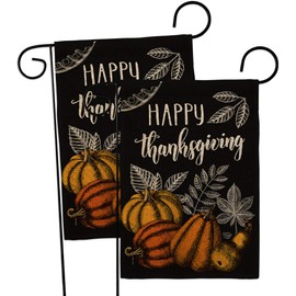Suzani Thanksgiving Burlap Garden Flag - 2pcs Pack Fall Turkey Give Thanks Gobble Pumpkin Season Autumntime Cornucopia - House Decoration Banner Small Yard Gift Double-Sided Made In USA 13 X 18.5