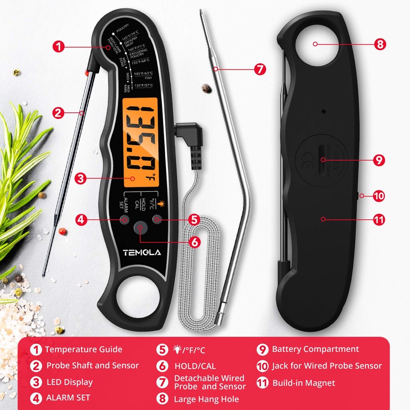 TEMOLA Meat Thermometer, Instant Read Food Thermometer for Cooking, Digital