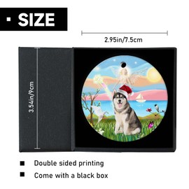 Funny Christmas Ornament 2024-Angel Loving a Huskies with Christmas Santa Hat Holiday Present Round Xmas Tree Ornament Decor 3 inch with Gift Box