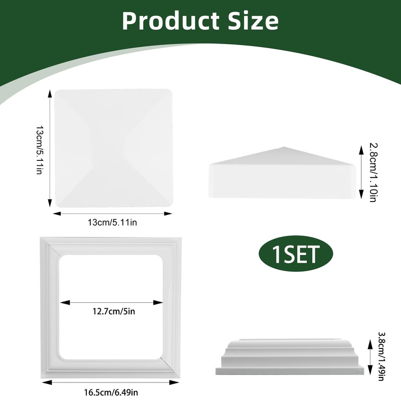 5 x 5 Post Cap & Base Set, Vinyl Fence