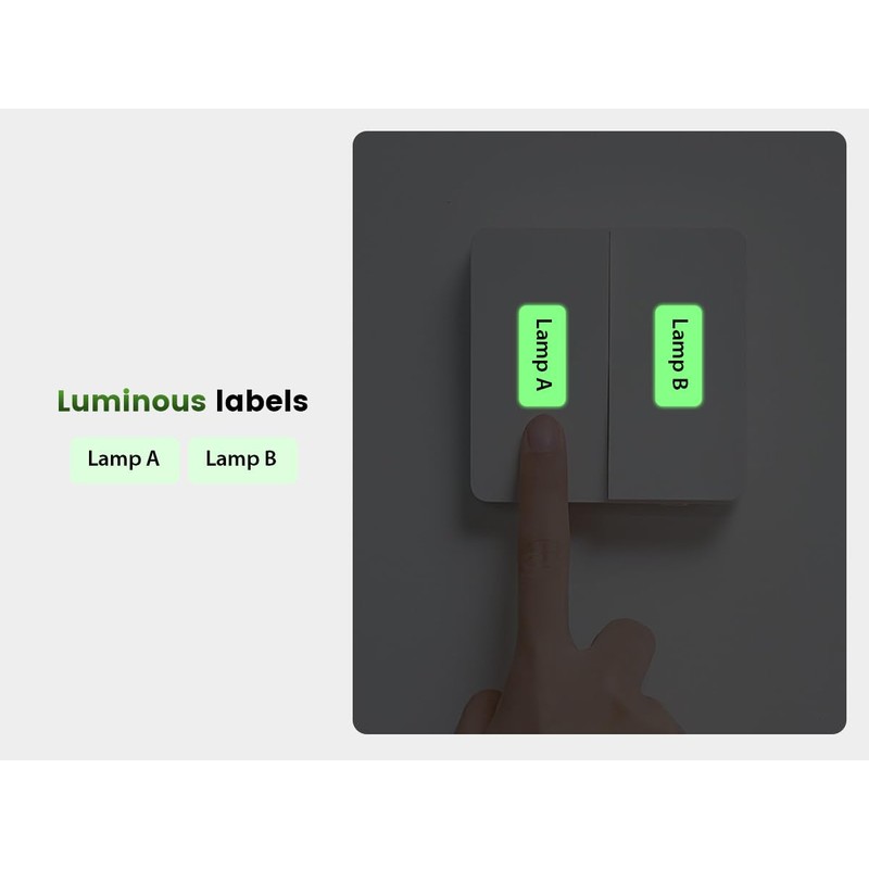 Phomemo A30 P15 Luminous Label Tape, Black on Glow-in-The-Dark Labels,