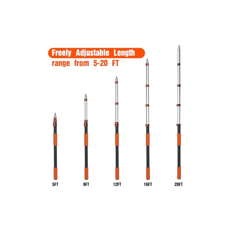 LAANPOLE Telescoping Pole, 5-20FT Aluminum Extension Pole(26FT Reach), Multi-Purpose Paint