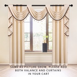 ELKCA Beige Chenille Waterfall Valance with Beads for Living Room,3 Hollow Swags Valance for Bedroom,Rod Pocket, 1 Panel