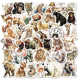 50 Pcs Retro Watercolor Animals Stickers for Children Teens Girls Boys Adults,Wild Animal Stickers for Laptop,Water Bottles,Bicycle,Skateboard,Computer,Waterproof Vinyl for Wall, Graffiti Stickers