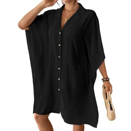 Bsubseach Swimsuit Coverup for Women Lapel Collar Bathing Suit Cover Up for Swimwear Button Down Beach Shirt Dresses Black M