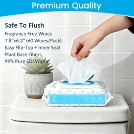 WONDERFUL Flushable Butt Wipes, Unscented 100% Plant-Based Wet Wipes for Adults & Kids, Sewer & Septic Safe, Gentle on Sensitive Skin, Wipes Flushable Pack for Bathroom & Travel, 1-Pack (60 Wipes)