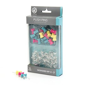 U Brands Steel Push Pins, Assorted Colors, Pop Spring Collection, 50-Count (231U06-24)
