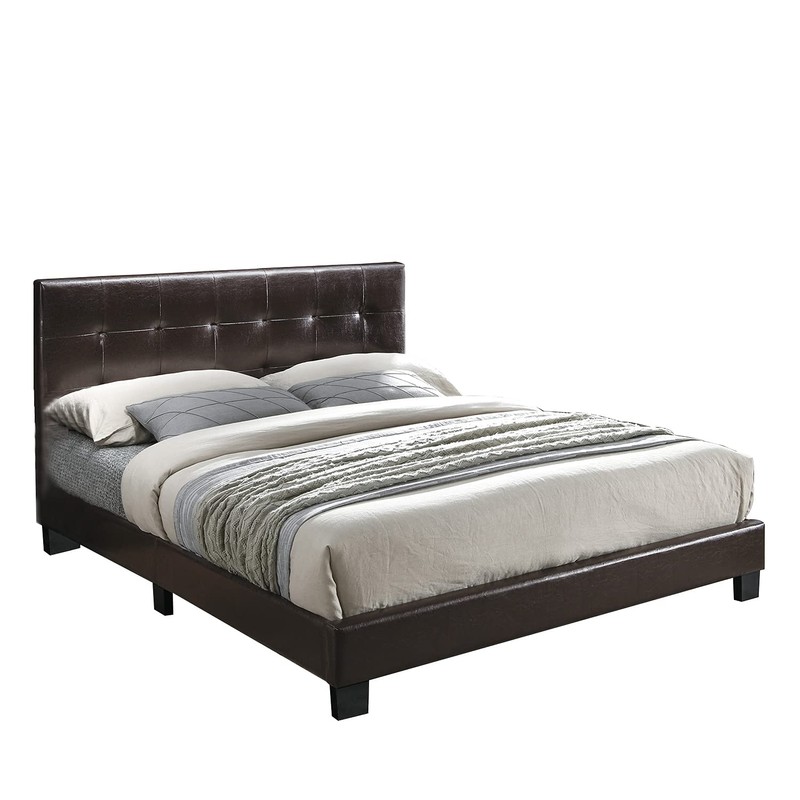 Poundex Twin Faux Leather Upholstered Bed, Brown