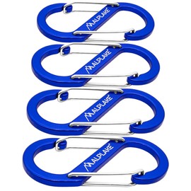 ALPLAKE ® - Pack of 4 Material Carabiners, Double Carabiner, Micro Carabiner, S-Shape 88 x 40 mm, Blue