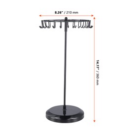 SINJEUN 3 Pack Rotating Necklace Holder, 14 Inch Metal Jewelry Organizer Display Stand with 23 Hooks, Black