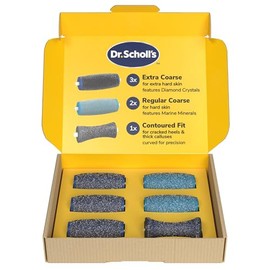 Dr. Scholl’s Electric Foot File Replacement Roller Heads - Buffs Away Stubborn Calluses, Includes 3X Extra Coarse, 2X Regular, 1x Contoured Fit Head, Rinsable, with Marine Minerals & Diamond Crystals