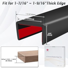 Rubber Edge Trim, Self Adhesive U Channel Edge Trim, Big Size U Shaped Trim, Edge Banding for Plywood, Woods, Shelf, Cabinet, Countertop, Size 3/4", Length 20Ft, Black