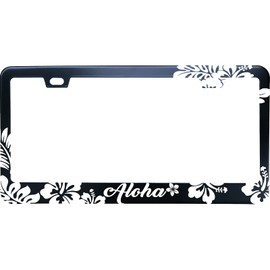 XHuiZio Aloha Hibiscus Hawaii Stainless Steel License Plate Frame for Car, Truck, RV with Screws. 12x6 2-Hole Metal Frame Fits Standard US