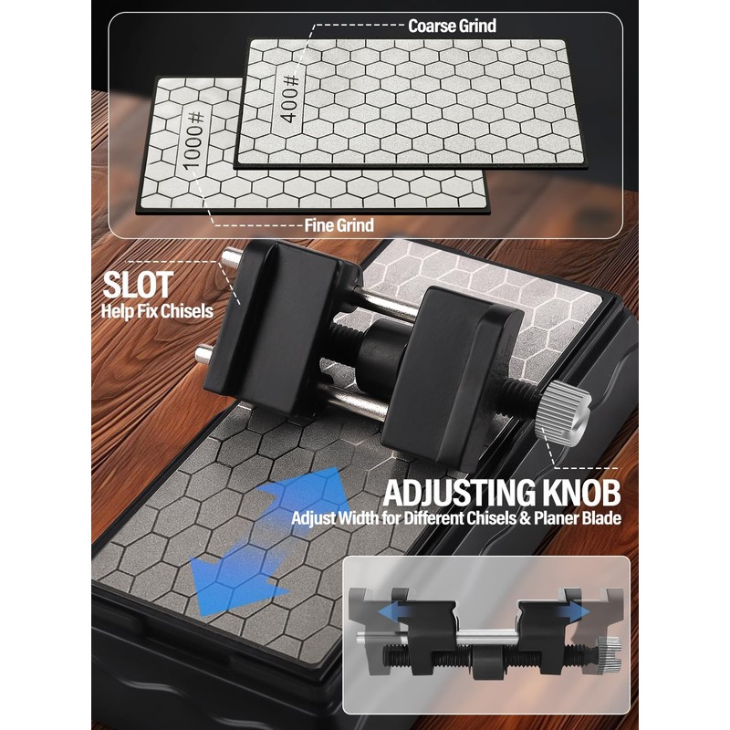 Lanstics Chisel Sharpening Kit, Diamond Sharpening Stones with Honing Guide