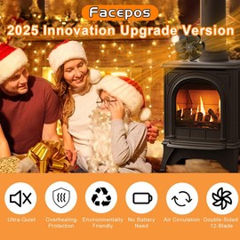 Experience 2025's Advancement:Facepos Dual wood stove fan  Double-Sided 12-Blade Wood Stove Fan - The Newest in Stove Technology Fireplace Fans, Heater Fan ,For buddy heater