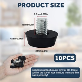 M8 x 10 x 22mm Furniture Glide Leveling Feet Adjustable 10 Pack 22mm Base Diameter Floor Protectors for Tables Desks Cabinets Leg and Industrial Equipment