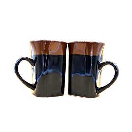 Royal Norfolk Brown/black Stoneware 14 oz Coffee Mugs Dinnerware Cups-Set Of 2
