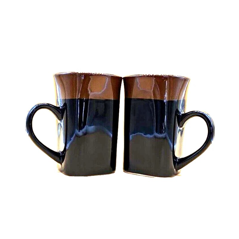 Royal Norfolk Brown/black Stoneware 14 oz Coffee Mugs Dinnerware Cups-Set