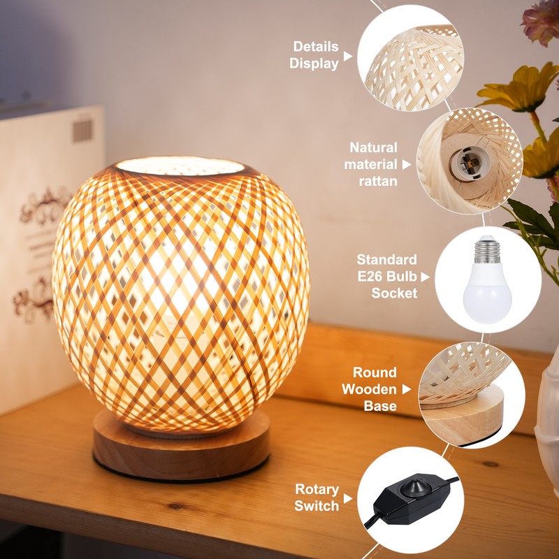 Bedside Lamp Bedroom Cosy Bamboo Woven Lamp Warm Light Night
