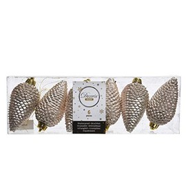 Christmas Tree Decoration Cones Plastic 8 x 4.5 cm Pack of 6 Champagne Pendants