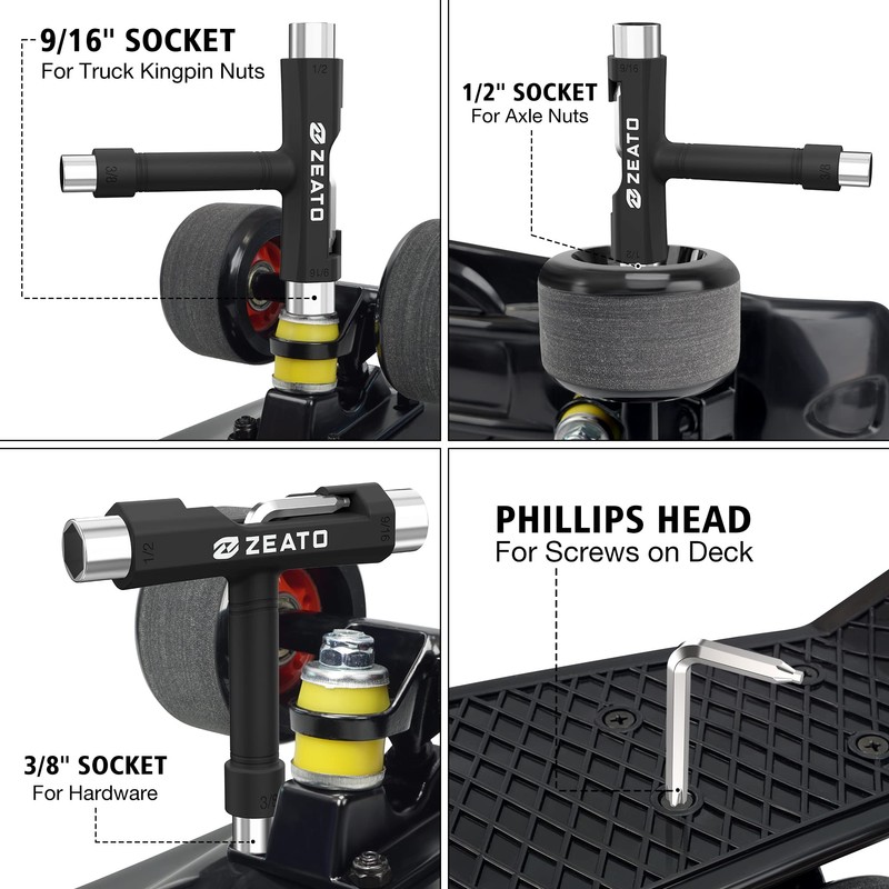 Zeato All-in-One Skate Tools Multi-Function Portable Skateboard T Tool Accessory