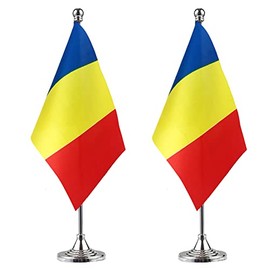 WXTWK 2 Pack Romania Flag Romanian Desk Flag Small Mini Romanian Table Flags With Stand Base,Home Office Festival Events Celebration Decorations