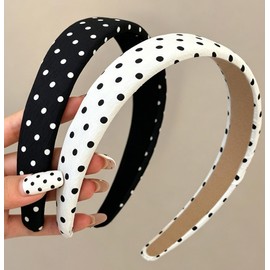 Huachi Polka Dot Headbands for Women Non Slip: Plastic Wide Head Bands 1 inch, Cute Padded Headband for Girls Trendy Hair Accessories 2PCS