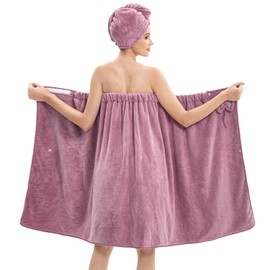 HJMJY Bath Wrap Towels for Women C Adjustable Spa Shower Wrap with Super Absorbent Microfiber, Quick-Dry Body & Hair Towel Set for Home, Hotel, Beach, Pool, Gym, Travel C Purple