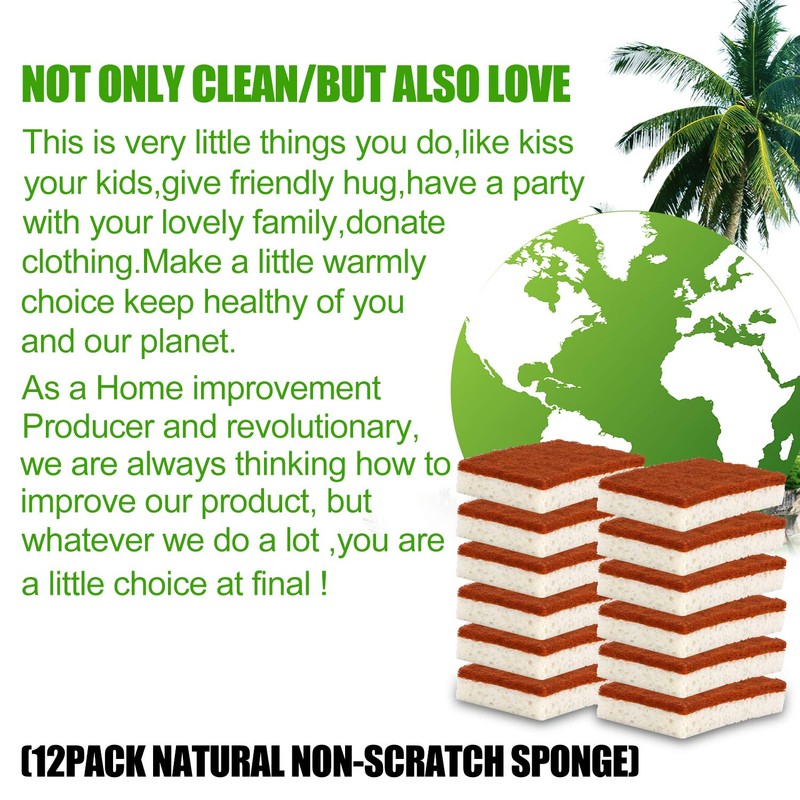 Natural Plant Based Scrub Sponge 12 Pack, Palm Fiber Scrubbing