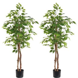 60'' Artificial Plants Fig Silk Tree Indoor Potted Fake Ficus Tree Home & Office Decor Large Tall Floor Plant 2 Pack