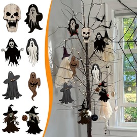Q-Version Halloween Tree Decoration, 11Pcs Cute Acrylic Pendant, Large Scary Movie Characters Tree Accessories, Funny Cartoon Halloween Ornament