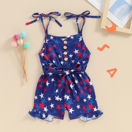 Doisbetthsay Baby Rompers Girl Summer Clothes Spaghetti Straps Flower Ruffled Short Toddler Jumpsuit Kids One-Piece Outfit (G Blue, 2-3 Years)