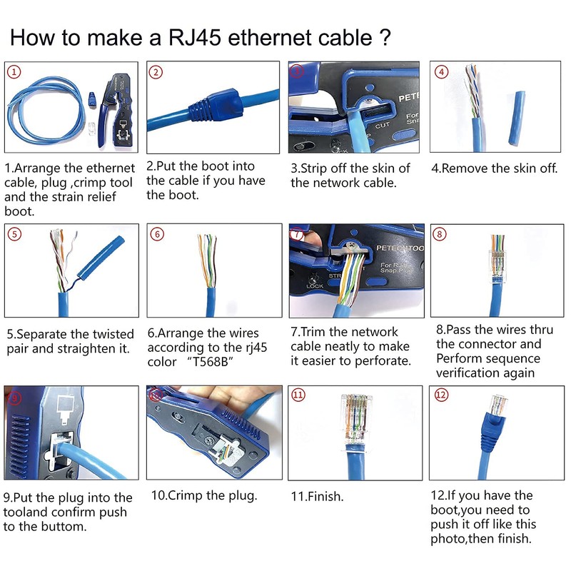 PETECHTOOL RJ45 Crimp Tool All-in-one Crimping tool Ethernet Wire Crimper