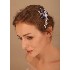 Denifery Rhinestone Bride Wedding Hair Pins Pearl Bridal Hair Pieces Decorative Crystal Hair Accessories for Women and Girls (Blue)