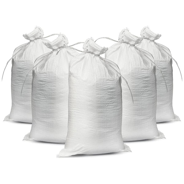 Empty White Sandbags with Ties (Bundle of 10) 14" x 26" - Woven Polypropylene Sand bags, Sandbags for Hurricane Flooding, Sand Bags Flood Protection