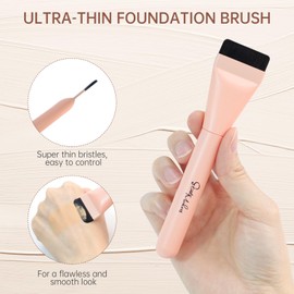 START MAKERS 2Pcs Ultra Thin Foundation Brushes, Flat Top & Angled Head Liquid Cream Foundation Makeup Brush Face Mask Brushes Tools, Pink & Yellow