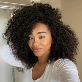 VIVIBABI Afro Kinky Curly 3 In 1 Half Wig Human Hair Seamless Flip Over Wear and Go Glueless Wigs Beginner Friendly 180% Density Curly Hair Drawstring Headband Wig 26Inch