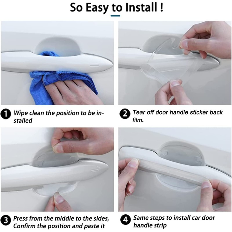 QIOON 8 Pcs Car Door Handle Protectors - Transparent Waterproof