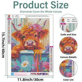 Diamond Art Kits for Adults - Highland Cattle Diamond Painting Kits Art for Adults,Diamond Art,Gem Art Kits for Home Wall Decor 12x16inch
