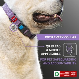 WAUDOG Reflective Cotton Dog Collar Eco-Friendly Alt to Nylon Collar for Small Medium and Large Dogs - Pet Collar with QR ID Tag - Puppy Collar for Large Breed Dogs - Adjustable Male Female Dog Collar