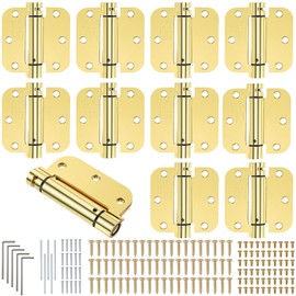 Yaocom 10 Pcs Self Closing Door Hinge Spring Loaded Hinges Automatic Door Closer Hinge Adjustable Tension for Garage Front Door Back Door Left and Right Hand Door, 5/8'' Radius Corners (Gold,3.5'')