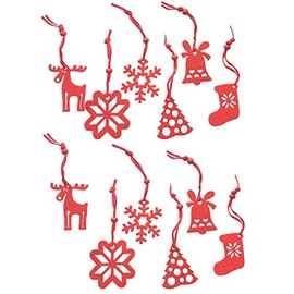 Set of 12 Christmas Tree Gift Tags Decoration Christmas Tree Hanger Jewellery Bells Reindeer Star Pendant Red