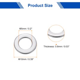 sourcing map 20 Pcs M5 Flat Washer, 5x10x0.8mm Thickened 304 Stainless Steel Flat Spacers for Screw, Bolt, Automotive, Industrial Machinery