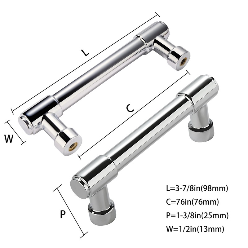 ZAUYX Solid Heavy Duty Jasper Pulls 6 Pack Polished Chrome
