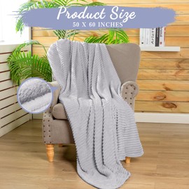 Buryeah 12 Pcs Flannel Throw Blanket Bulk 50 x 60 Inch Wedding Throw Blanket Soft Lightweight Winter Blankets with Striped Ribbed for Sofa Room Couch Donation Homeless Gifts (Light Gray)