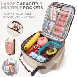 Lunch Box Reusable Lunch Bag for Men Women Kids Adults,Insulated Lunch Bag Waterproof Lunch Box Cooler,Small Lunch Box With Side Pockets for Work Office School Travel Picnic-White