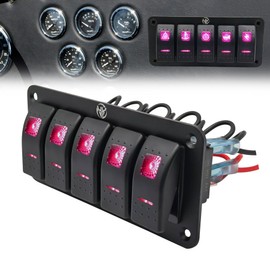 5 Gang Switch Panel 12v 24v Dc Toggle Switch Panel 5 Pin On Off Prewired Marine Switch Panel Waterproof Switch Panel for Automotive Boat Marine Truck Jeep Off-Road Bus Rv