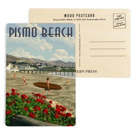 Pismo Beach, California, Beach and Pier Scene (4x6 Birch Wood Postcards, 2-Pack Stationary, Rustic Home Wall Decor)