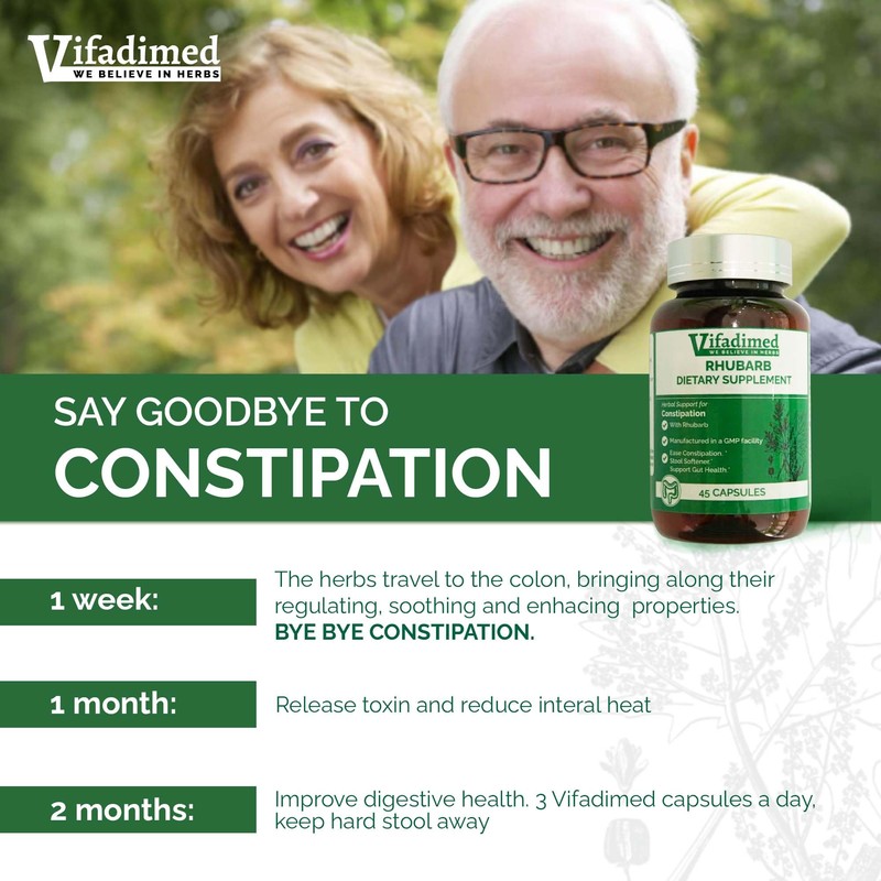 VIFADIMED Rhubarb - Herbal Support for Constipation Ease, Stool softeners,