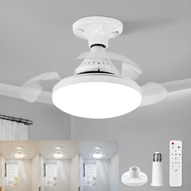 Zoruny 14 Inch Retractable Ceiling Fans with Lights and Remote Control,Modern LED Folding Ceiling Fan Light for Bedroom Living Room Fandelier White Lighting